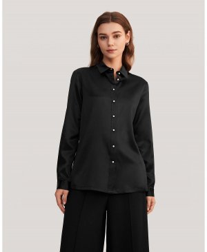 Женская классическая шелковая рубашка с жемчужными пуговицами LILYSILK, черный Lilysilk
