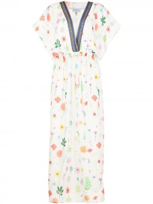 Платье макси с короткими рукавами и цветочным принтом Mira Mikati. Цвет: белый