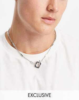 Серебристое ожерелье в виде старинной цепочки с T-образной застежкой квадратным Inspired-Серебряный Reclaimed Vintage