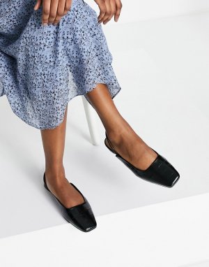 Черные кожаные туфли на плоской подошве с квадратным носком и ремешком пятке -Черный цвет & Other Stories
