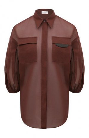 Хлопковая блузка Brunello Cucinelli. Цвет: бордовый
