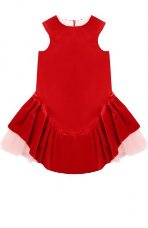 Хлопковое мини-платье с асимметричной юбкой и многослойной подкладкой I Pinco Pallino. Цвет: красный