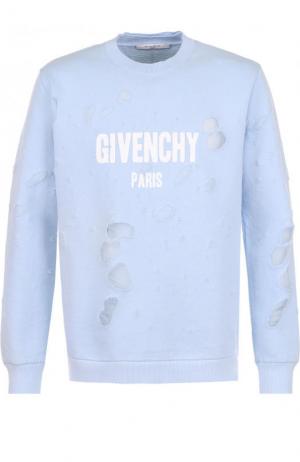 Хлопковый свитшот с прозрачными вставками Givenchy. Цвет: голубой