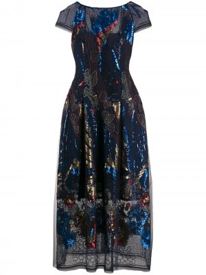 Декорированное платье миди Talbot Runhof. Цвет: синий