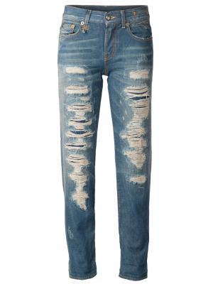 Укороченные рваные джинсы R13. Цвет: синий