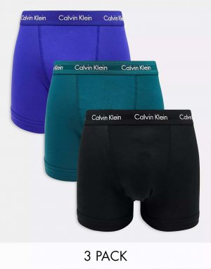 Три пары плавок синего, черного и бирюзового цвета Calvin Klein
