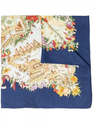 Pre-owned Au Pays de Cocagne silk scarf Hermès. Цвет: синий