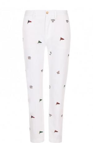 Укороченные хлопковые брюки с принтом Polo Ralph Lauren. Цвет: белый