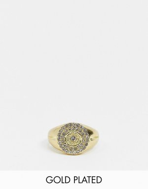 Позолоченное кольцо-печатка с мозаикой из камней -Золотистый Luv AJ