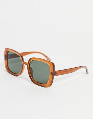 Солнцезащитные oversized очки в стиле 70-х с квадратной полупрозрачной оправой коричневого цвета -Коричневый цвет ASOS DESIGN