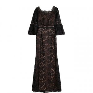 Приталенное кружевное платье-макси Tadashi Shoji. Цвет: чёрный