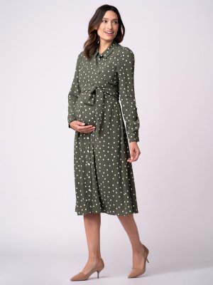 Платье-рубашка для беременных и кормящих мам Bless Spot, хаки Seraphine