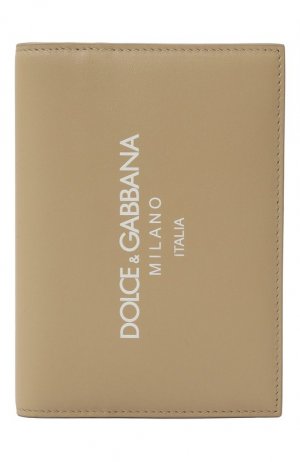 Кожаная обложка для паспорта Dolce & Gabbana. Цвет: бежевый