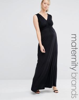 Платье макси для беременных без рукавов с узлом Bluebelle Maternity. Цвет: черный