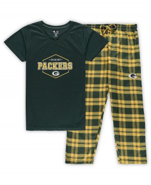 Женский зеленый, золотой комплект для сна Green Bay Packers плюс размер со значком и брюками Concepts Sport