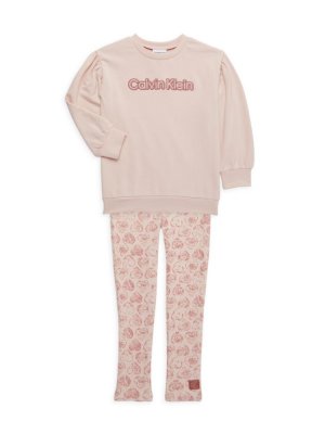 Комплект из двух предметов: свитшот и леггинсы с логотипом для маленькой девочки, розовый Calvin Klein