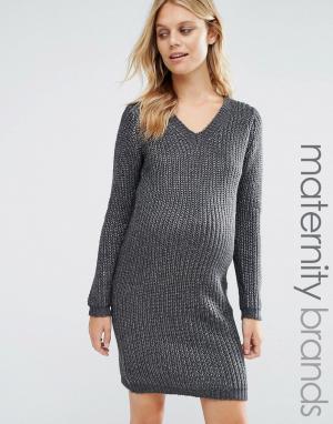 Платье-джемпер для беременных Mamalicious Maternity Mama.licious. Цвет: серый