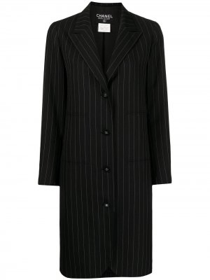 Однобортное пальто 1996-го года в полоску Chanel Pre-Owned. Цвет: черный