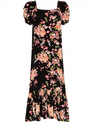 Платье миди с цветочным принтом byTiMo. Цвет: черный