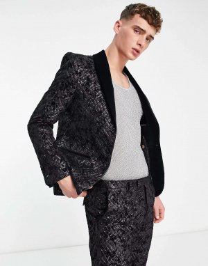 Черный жаккардовый пиджак Barbee с цветочной вышивкой Twisted Tailor