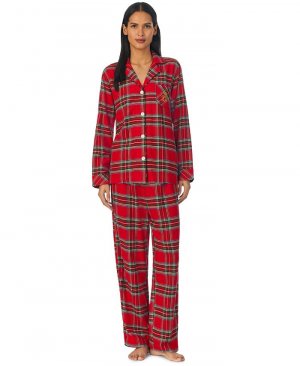 Женские 2 шт. Пижамный комплект с длинными рукавами и зубчатым воротником , цвет Red Plaid Lauren Ralph
