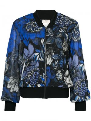 Куртка-бомбер с цветочным принтом Fuzzi. Цвет: синий