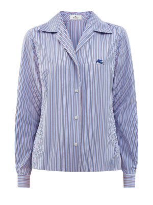 Рубашка из хлопка пике с принтом в полоску ETRO. Цвет: синий