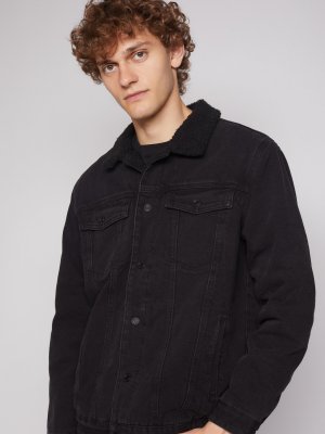 Утепленная джинсовая куртка zolla. Цвет: черный