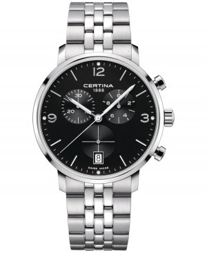 Женские швейцарские часы с хронографом DS Caimano браслетом из нержавеющей стали, 42 мм , черный Certina