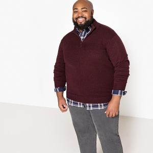 Пуловер из коллекции больших размеров с воротником-стойкой тонкого трикотажа CASTALUNA FOR MEN. Цвет: красный темно-бордовый,синий морской