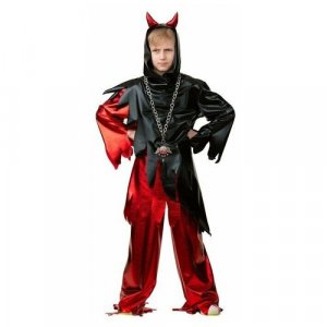 Карнавальный костюм Демон , куртка, брюки, ободок, р. 34, рост 140 см Батик. Цвет: черный-красный/красный/черный/белый