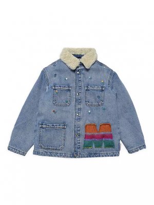 Джинсовая куртка с украшением для маленьких девочек и , цвет denim Marni