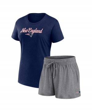 Женский комплект из темно-синей футболки с надписью «Heather Charcoal New England Patriots» и шорт для отдыха Fanatics