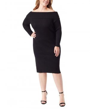 Модное платье большой вязки Aaryn с открытыми плечами в рубчик , черный Jessica Simpson
