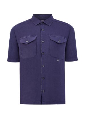 Окрашенная вручную рубашка из льна с короткими рукавами C.P.COMPANY. Цвет: синий