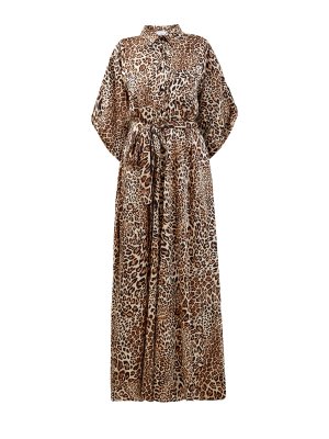 Платье-рубашка из струящегося твила с анималистичным принтом GAELLE PARIS. Цвет: коричневый