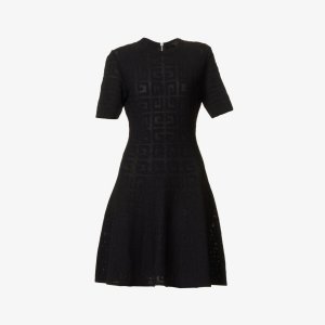 Трикотажное платье мини с расклешенной юбкой тиснением монограммы , черный Givenchy