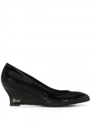 Туфли-лодочки с миндалевидным носком на танкетке Gucci Pre-Owned. Цвет: черный