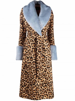 Шерстяное пальто с леопардовым принтом Blumarine. Цвет: нейтральные цвета