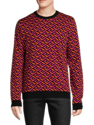 Трикотажный свитер La Greca с монограммой , цвет Magenta Versace