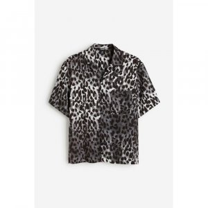 H M Loose fit Lyocell Camp Shirt Gray Leopard Print H&M