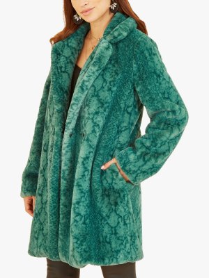 Пальто из искусственного меха со змеиным принтом, зеленое Yumi