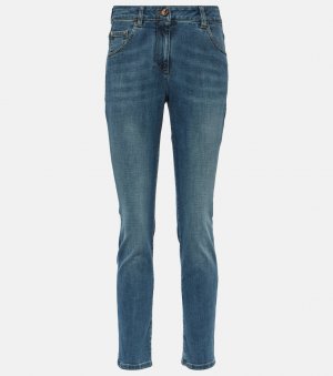 Укороченные джинсы скинни с высокой посадкой , синий Brunello Cucinelli