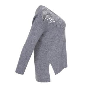 Пуловер с V-образным вырезом, пайетками и длинными рукавами MAT FASHION. Цвет: серый меланж