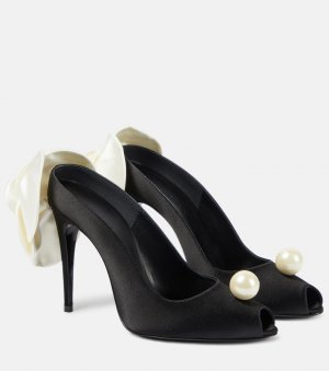 Атласные туфли с открытым носком, украшенные украшением , черный Magda Butrym