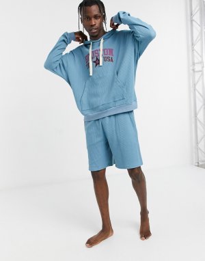 Пижамный комплект из шорт и худи с принтом-названием города -Голубой ASOS DESIGN