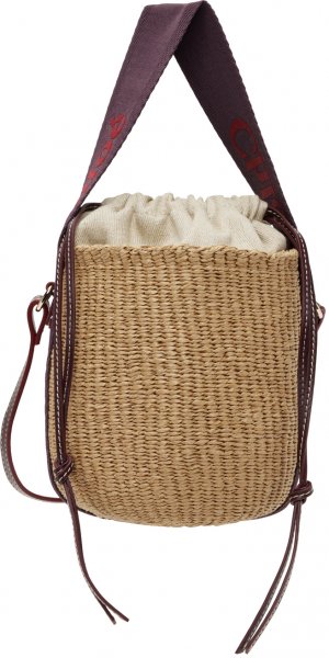 Маленькая сумка-корзина Woody бежевого и фиолетового цвета Chloe Chloé