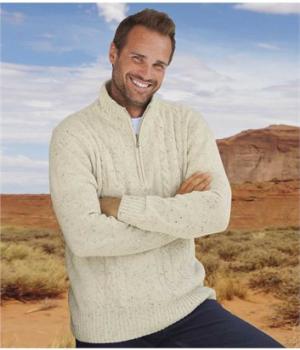 Пуловер с Воротником-стойкой на Молнии Atlas For Men. Цвет: экрю