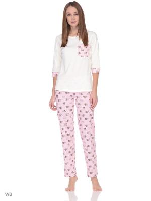 Комплект домашней одежды(кофта, брюки) HomeLike. Цвет: молочный, розовый