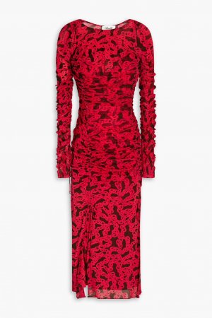 Платье миди из сетки со сборками и цветочным принтом Diane Von Furstenberg, малиновый Furstenberg